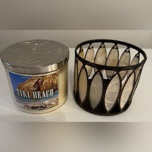 Elegant Cream and Silver Candle Holder & Tahiti scented Candle NWT